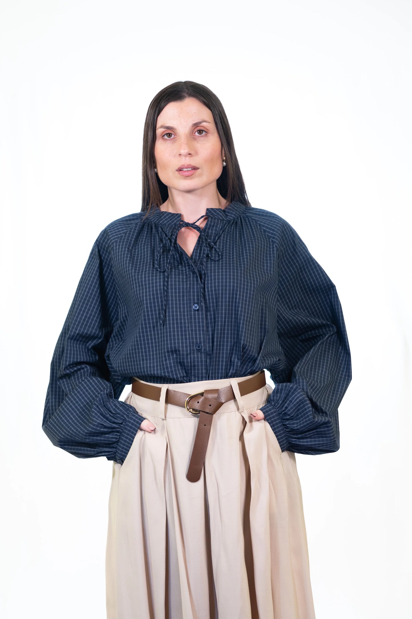 BLUSA AZUL ESCURO MANGAS BALÃO OLIVIA